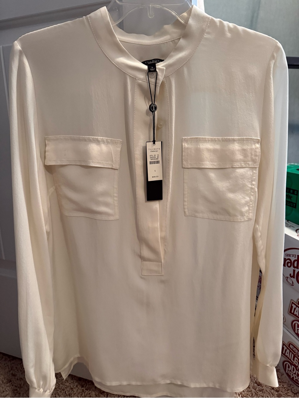 Talbots Women's Cream Long-Sleeve Pocket Blouse